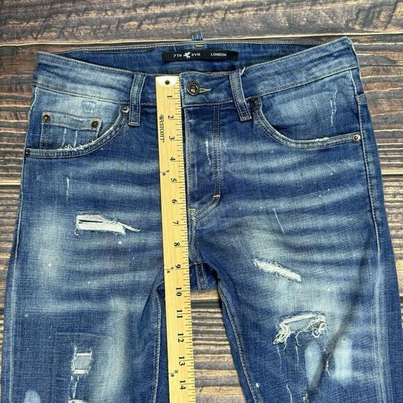 7th Heaven London Men's Medium Wash Distressed Denim Jeans Size 30x33 Button Fly - Picture 7 of 14